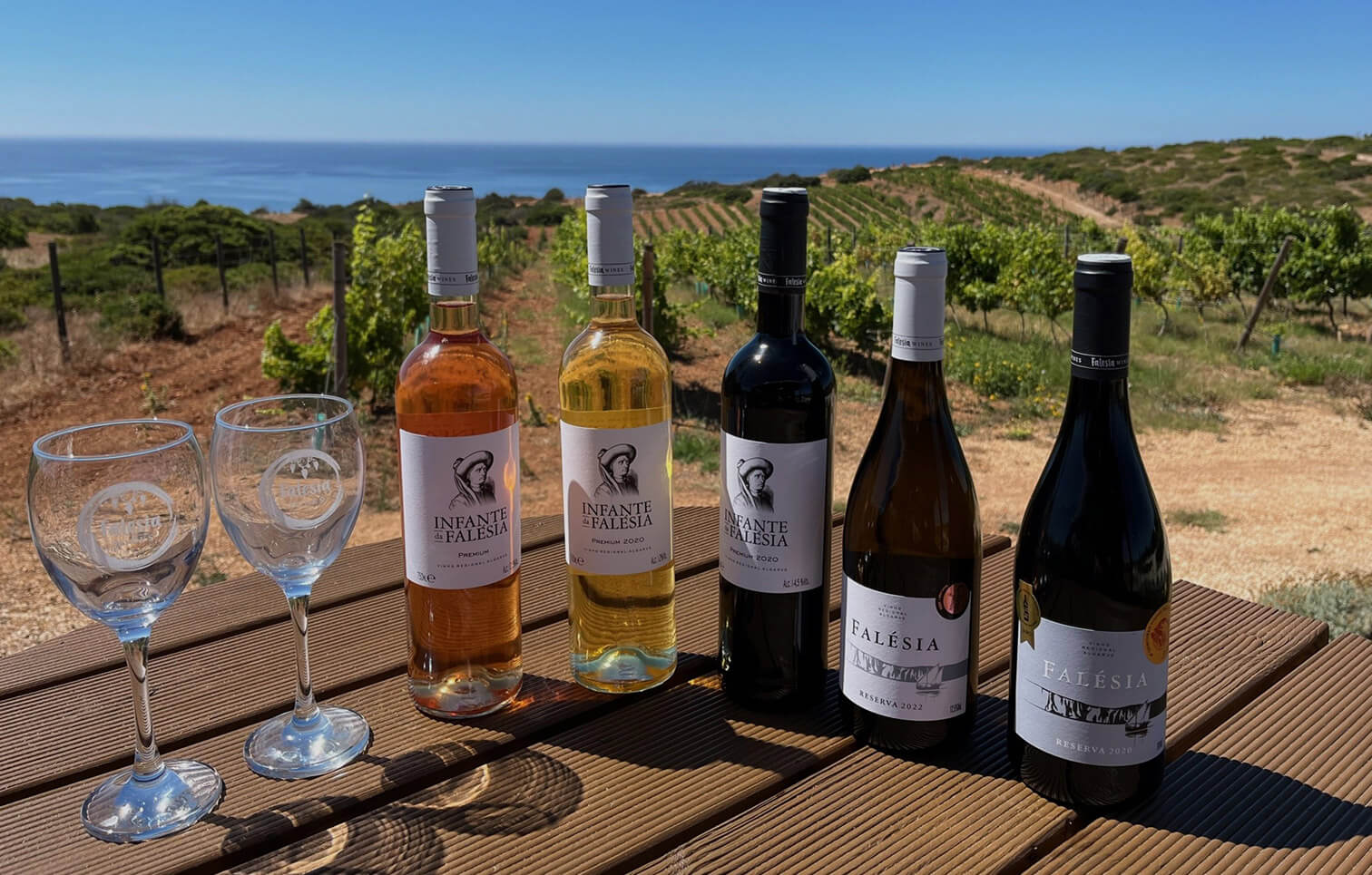 Falesia Wines With Vineyard Backdrop